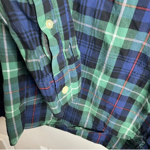 Tailored by J. Crew Shirt Mens Small Button Up Cotton Blue Green Plaid Check - Picture 4 of 7